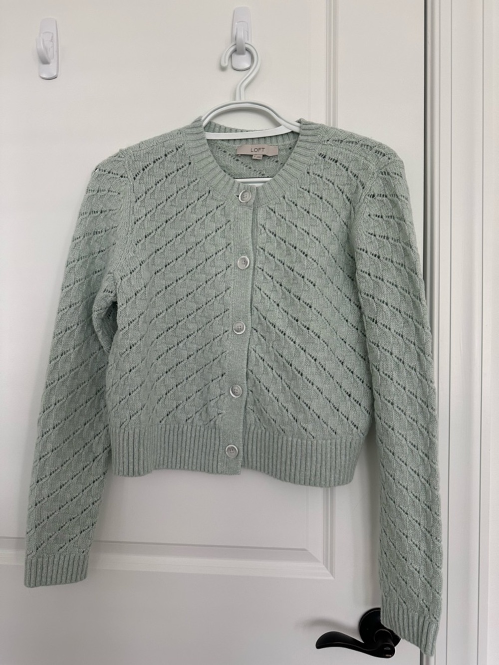 LOFT Pale Mint Pointelle Button Cardigan